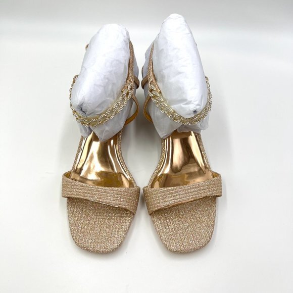 Badgley Mischka Size 6.5 Kaelyn Pale Gold‎ Jeweled Wedges Dress Sandals Shoes - Picture 3 of 12